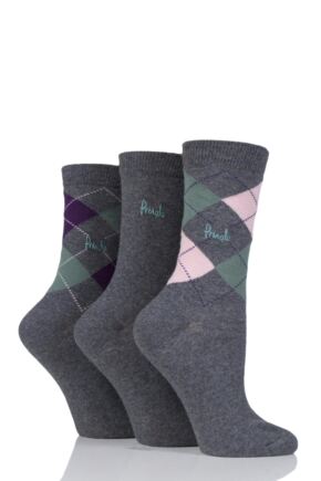 Ladies 3 Pair Pringle Louise Argyle Cotton Socks