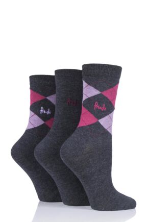 Ladies 3 Pair Pringle Louise Argyle Cotton Socks