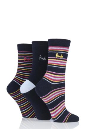Ladies 3 Pair Pringle Hannah Striped Cotton Socks