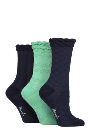 Ladies 3 Pair Pringle Cotton Textured Knit Socks