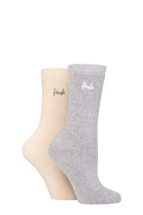 Ladies 2 Pair Pringle Bamboo Cushioned Leisure Socks Grey / Beige 4-8 Ladies