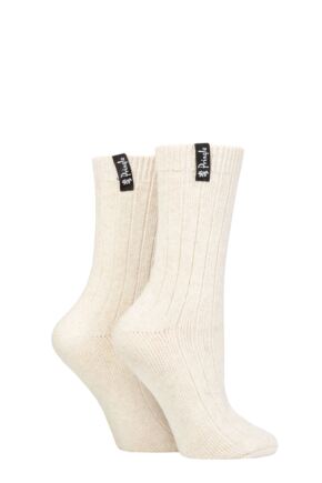 Ladies 2 Pair Pringle Classic Boot Socks Beige UK 4-8