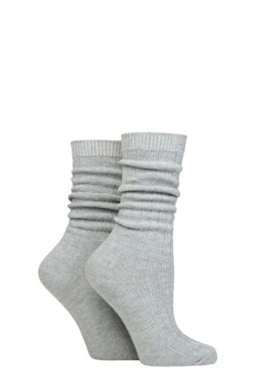 Ladies 2 Pair Pringle Super Soft Rib Knit Slouch Socks Grey 4-8 Ladies