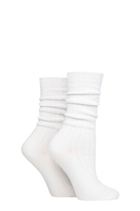 Ladies 2 Pair Pringle Super Soft Rib Knit Slouch Socks White 4-8 Ladies