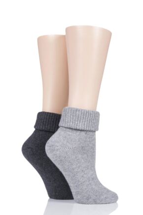 Ladies 2 Pair Pringle Cashmere Blend Luxury Roll Over Socks