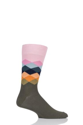 Mens and Ladies 1 Pair Happy Socks Faded Diamond Combed Cotton Socks