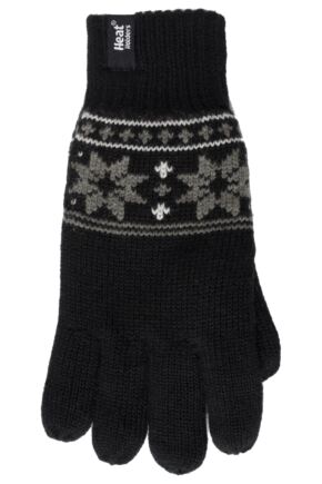 Mens 1 Pair Heat Holders 2.3 Tog Fairisle Gloves In Black