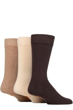 Mens 3 Pair Farah Plain Comfort Cuff Socks Brown