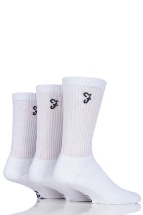 Mens 3 Pair Farah Classic Leisure Sports Socks White 6-11 Mens