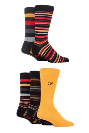 Mens 5 Pair Farah Bamboo Plain and Striped Socks