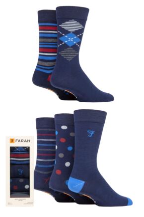 Mens 5 Pair Farah Colourburst Gift Boxed Patterned Socks