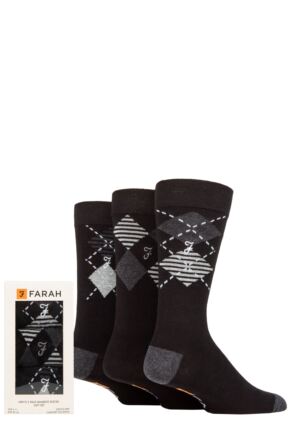 Mens 3 Pair Farah Gift Boxed Argyle Cotton Socks