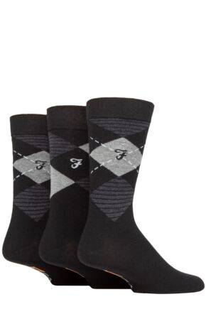 Mens 3 Pair Farah Argyle, Patterned and Striped Cotton Socks