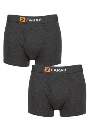 Mens 2 Pack Farah Plain and Striped Cotton Classic Keyhole Trunks Charcoal / Charcoal M