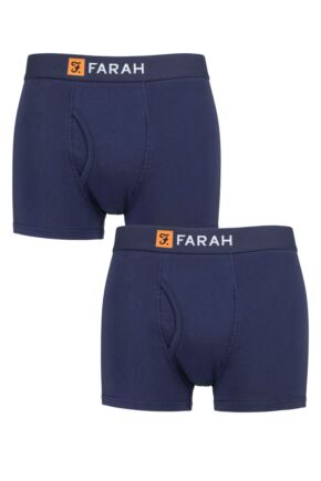 Mens 2 Pack Farah Plain and Striped Cotton Classic Keyhole Trunks Navy / Navy S