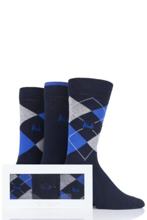 Mens 3 Pair Pringle Argyle and Plain Gift Boxed Cotton Socks