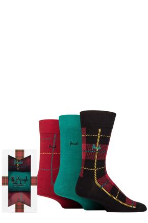 Mens 3 Pair Pringle Tartan Ribbon Cotton Gift Boxed Socks