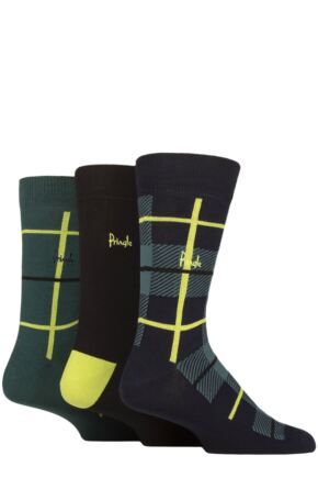 Mens Pringle 3 Pair Christmas Patterned Cotton Socks Tartan Green 7-11