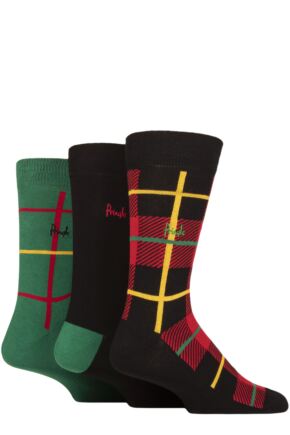 Mens Pringle 3 Pair Christmas Patterned Cotton Socks Tartan Red 7-11