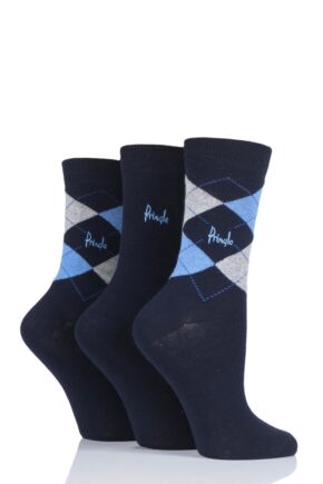Ladies 3 Pair Pringle Gift Boxed Argyle Cotton Socks