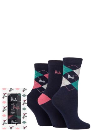 Ladies 3 Pair Pringle Dog, Plain and Argyle Patterned Gift Boxed Socks