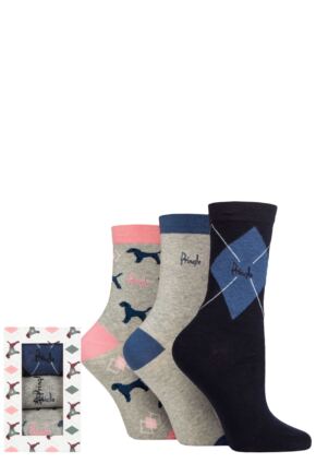 Ladies 3 Pair Pringle Plain Cotton Gift Boxed Socks