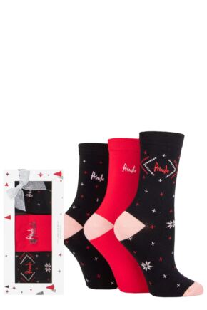 Ladies 3 Pair Pringle Christmas Gift Boxed Patterned Socks
