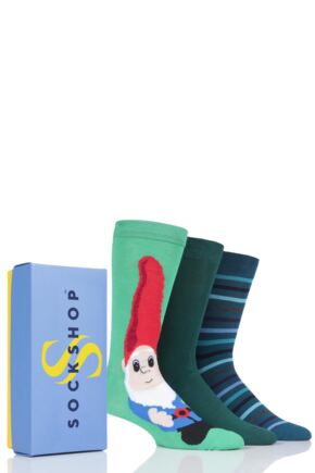 Mens 3 Pair SOCKSHOP Bamboo Bright Gift Boxed Socks Gnome Enthusiast 7-11 Mens