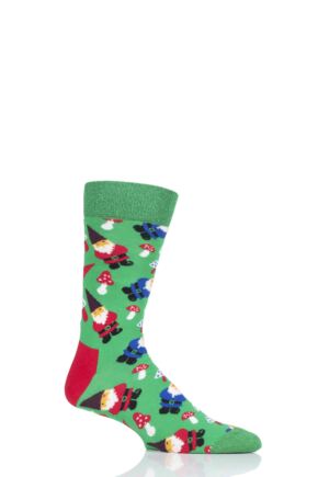 Mens and Ladies 1 Pair Happy Socks Gnome Combed Cotton Socks Green 7.5-11.5 Unisex