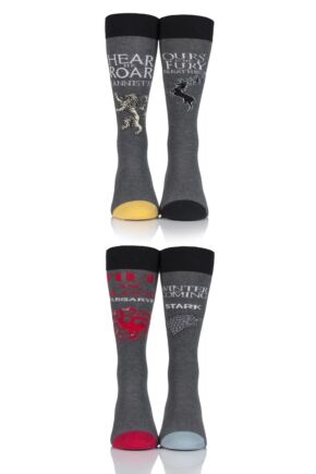 SockShop 4 Pair Game of Thrones Houses Targaryen, Stark, Lannister and Baratheon Socks Grey 5-10 Unisex
