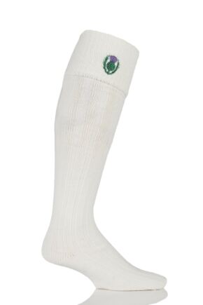 Mens 1 Pair HJ Hall Thistle Wool Mix Kilt Socks Ecru 10-13