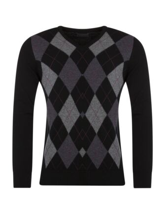 Mens Great & British Knitwear 100% Lambswool Argyle V Neck Jumper