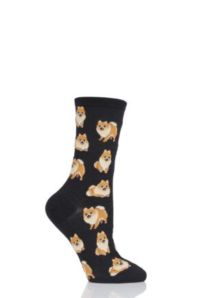 Ladies 1 Pair HotSox All Over Pomeranian Dogs Cotton Socks