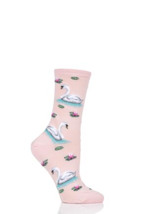 Ladies 1 Pair HotSox All Over Swans Cotton Socks
