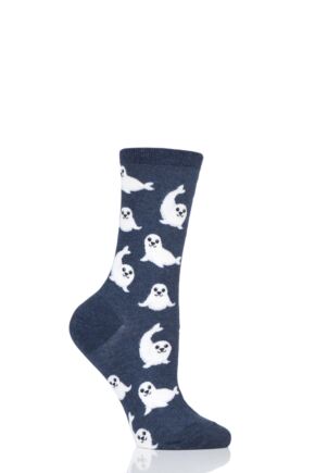 Ladies 1 Pair HotSox All Over Seals Cotton Socks