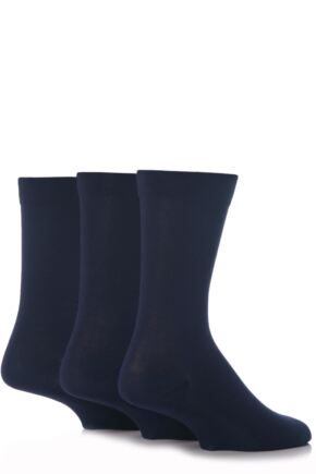 Mens 3 Pair SOCKSHOP Comfort Cuff Plain Gentle Bamboo Socks with Smooth Toe Seams Navy 7-11