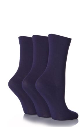 Ladies 3 Pair SOCKSHOP Gentle Bamboo Socks with Smooth Toe Seams in Plains and Stripes Navy