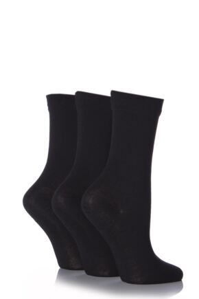 Ladies 3 Pair SOCKSHOP Gentle Bamboo Socks with Smooth Toe Seams in Plains and Stripes Black