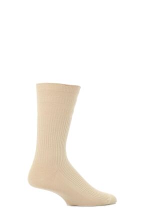 Mens 1 Pair HJ Hall Original Cotton Softop Socks Oatmeal 11-13