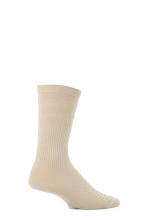 Mens 1 Pair HJ Hall Extra Wide Cotton Softop Socks Oatmeal 6-11