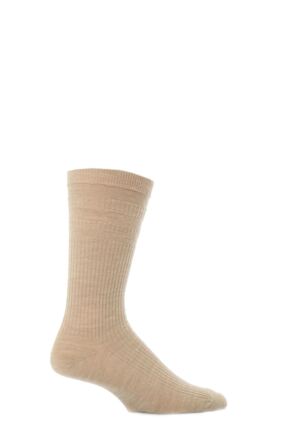 Mens 1 Pair HJ Hall Cushioned Sole Wool Softop Socks Oatmeal 6-11