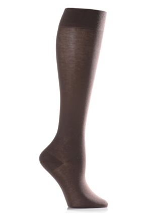 Ladies 1 Pair Falke Cotton Touch Knee High Socks Dark Brown 39-42