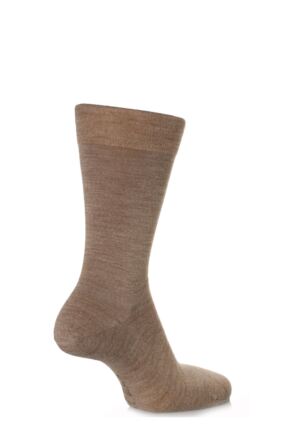 Mens 1 Pair Falke Sensitive Berlin Virgin Wool Left and Right Socks With Comfort Cuff Nutmeg Melange 39-42