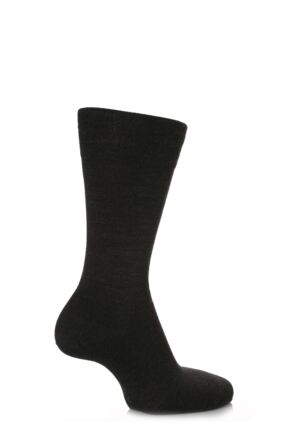 Mens 1 Pair Falke Sensitive Berlin Virgin Wool Left and Right Socks With Comfort Cuff Anthracite Melange 43-46