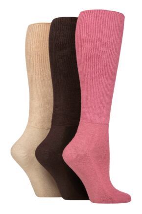 Mens and Ladies 3 Pair Iomi Footnurse Cushion Foot Bamboo Diabetic Knee High Socks Dusky Pink 4-8 Ladies