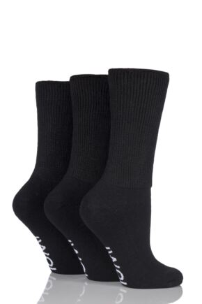 Ladies 3 Pair Iomi Footnurse Gentle Grip Cushioned Foot Diabetic Socks Black 4-8 Ladies