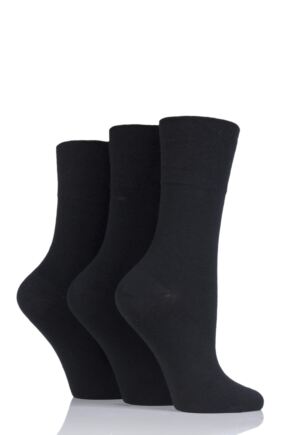 Ladies 3 Pair Iomi Footnurse Gentle Grip Diabetic Socks Black 4-8