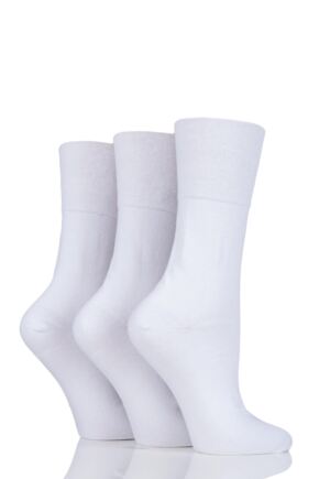 Ladies 3 Pair Iomi Footnurse Gentle Grip Diabetic Socks White 4-8
