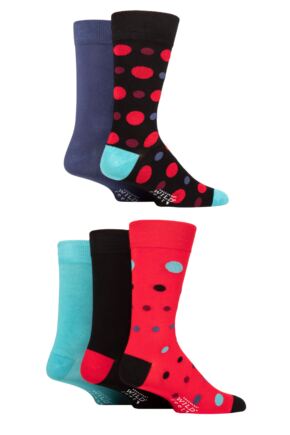 Mens 5 Pair SOCKSHOP Wildfeet Bamboo Spots and Stripes Socks