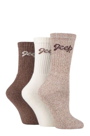 Ladies 3 Pair Jeep Cushioned Foot Cotton Boot Socks Tan / Cream 4-8 Ladies